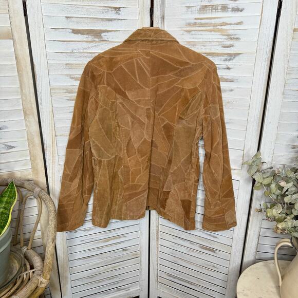 Y2K 90s Retro VINTAGE LEATHER WORKS Suede Patchwork Jacket Tan - Picture 16 of 16